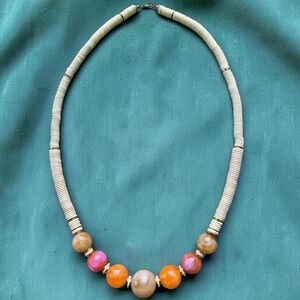 Vintage 1970s Shell Disc Necklace Marbled‎ Resin Beads Boho 28"